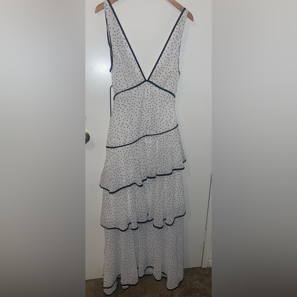 Angel Biba Selfie Leslie White Polka Dot Layered Maxi Dress
